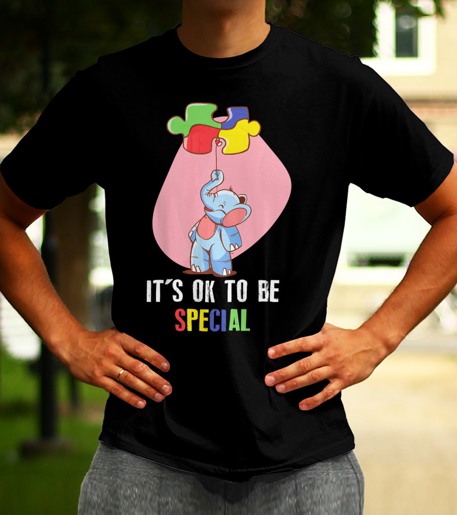 It's OK To Be Special Cute Elephant Autis Puzzle Colors T-Shirt