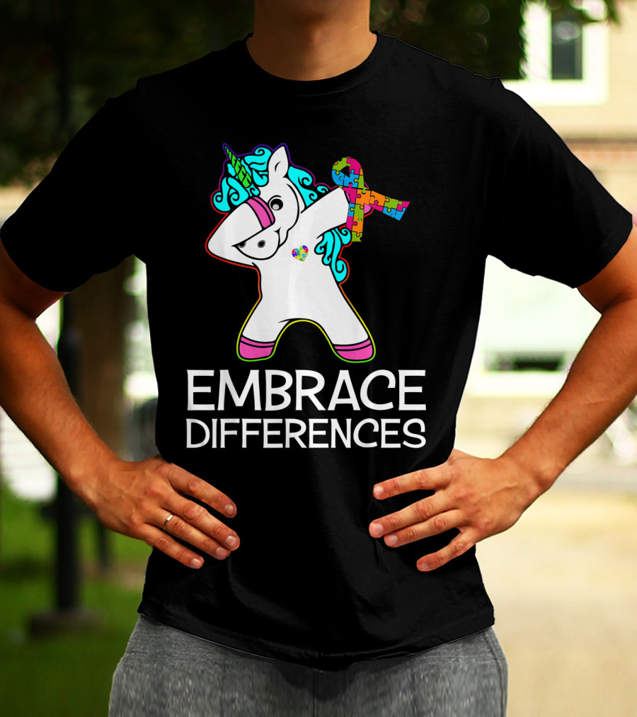 Embrace Differences Unicorn Autism Awareness Puzzle T-Shirt