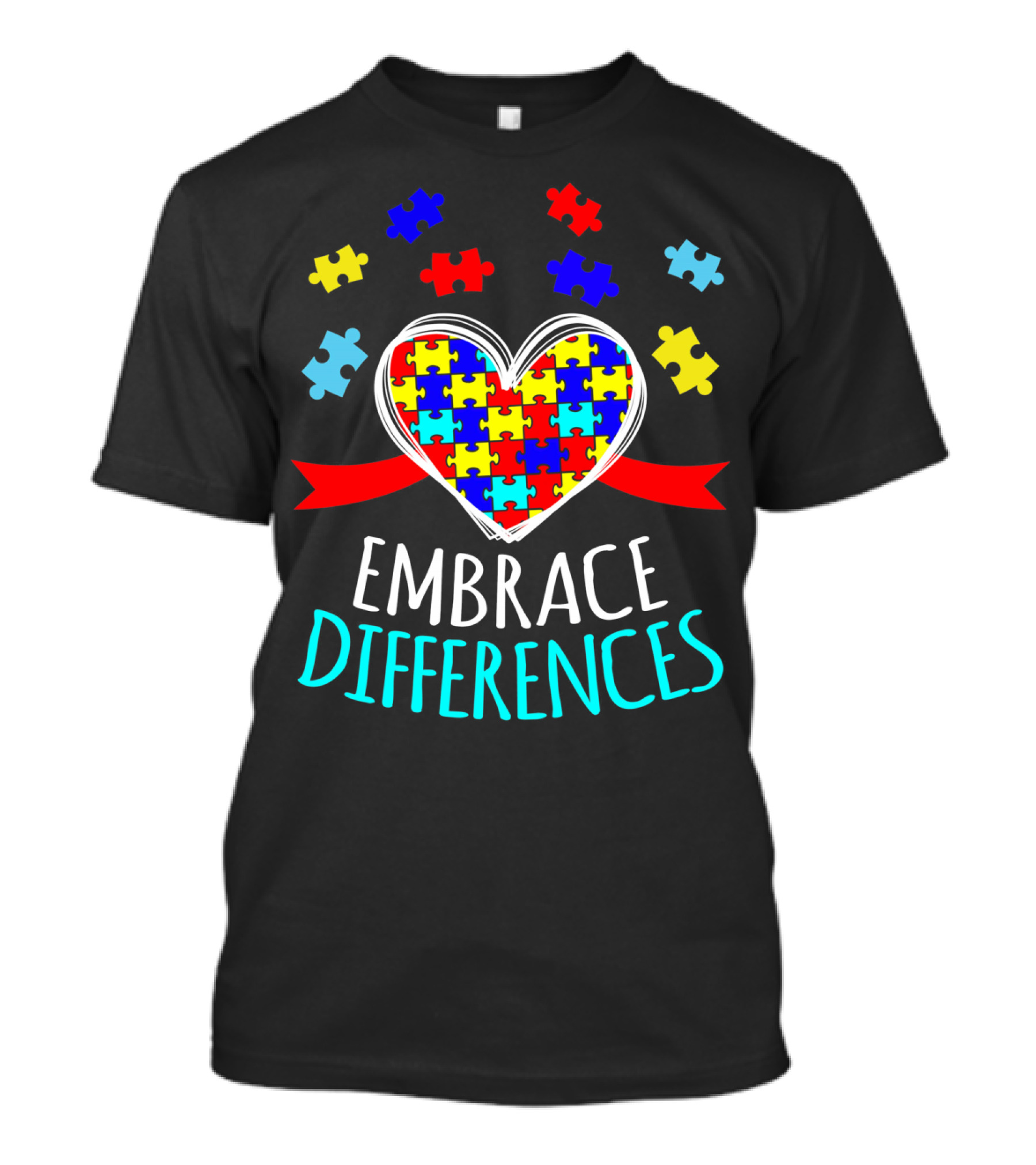 Embrace Differences Autism Awareness Heart Puzzle Pieces T-Shirt