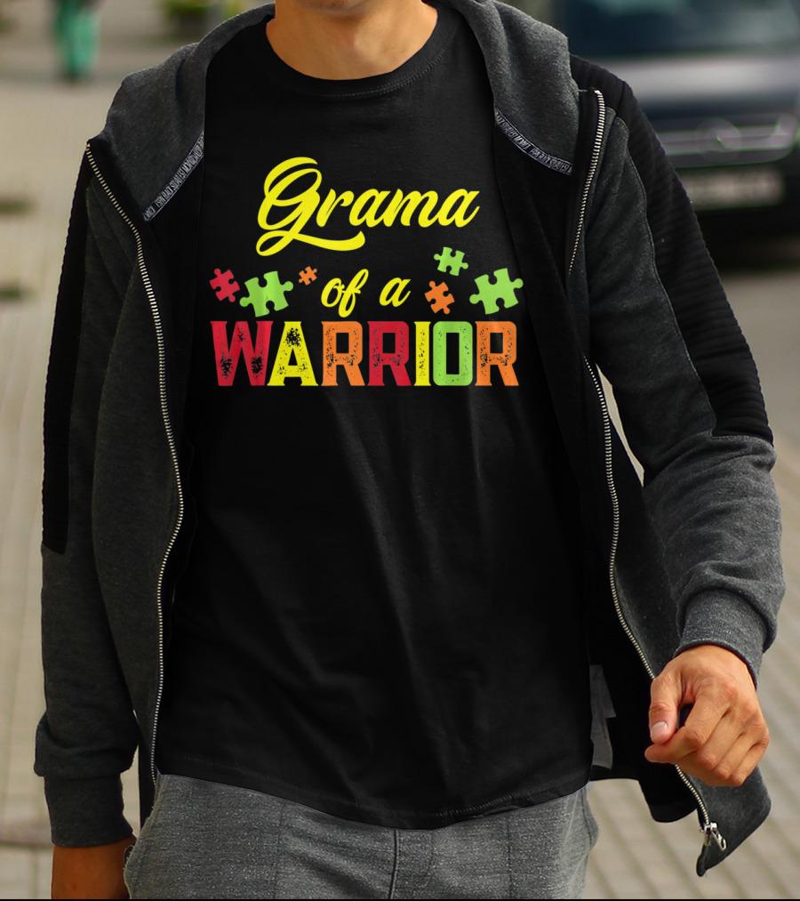 Grama Of A Warrior Puzzle Pieces Autism Awareness T-Shirt