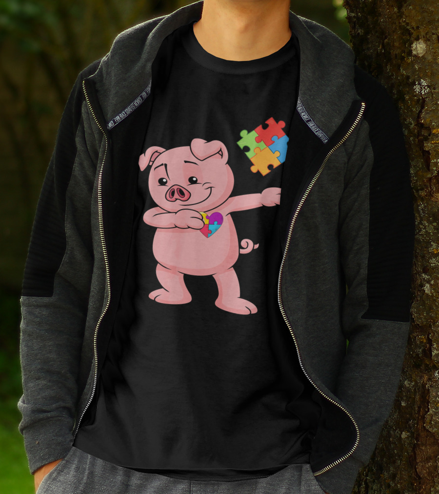 Piggy Puzzle Piece Autism Awareness Heart T-Shirt