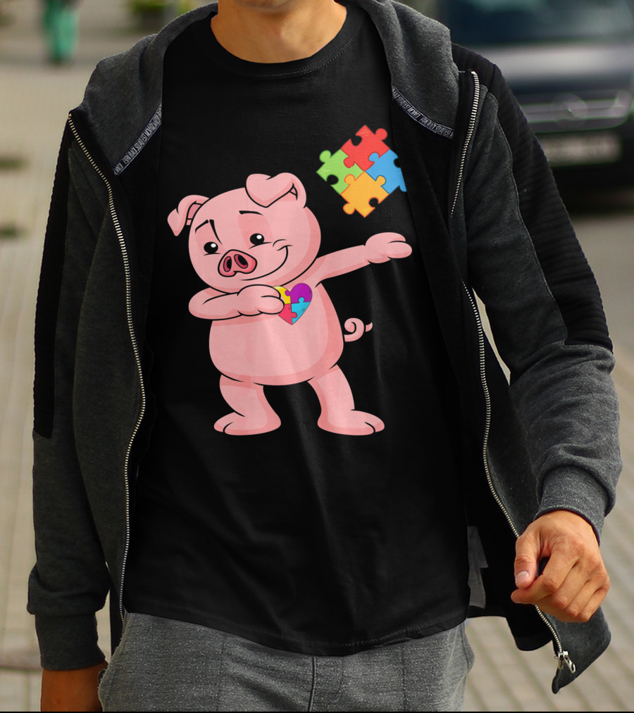 Piggy Puzzle Piece Autism Awareness Heart T-Shirt