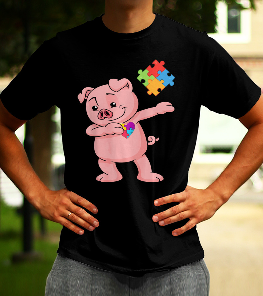 Piggy Puzzle Piece Autism Awareness Heart T-Shirt