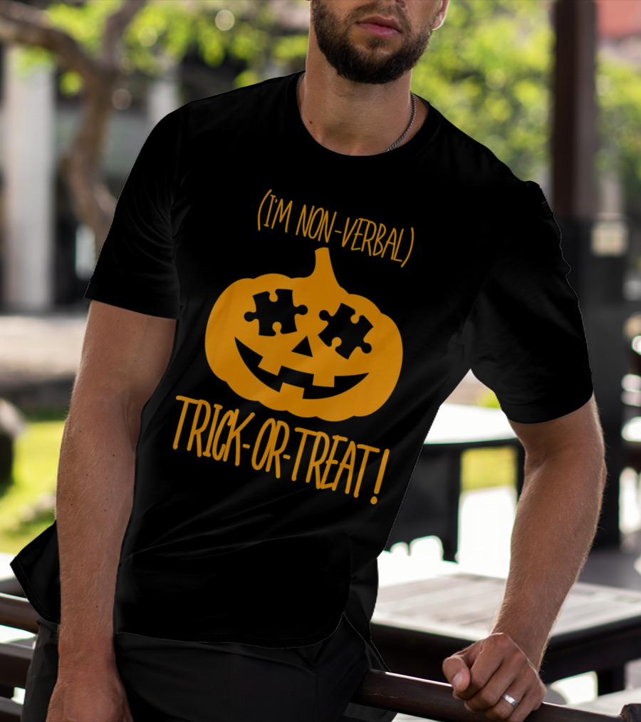 Trick-or-Treat I'm Non-Verbal Pumpkin Halloween Puzzle T-Shirt