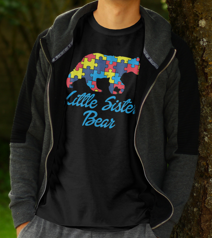 Autism Awareness Little Sister Bear Puzzle T-Shirt