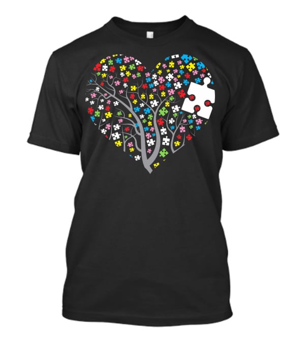 Autism Puzzle Heart Tree With Colorful Pieces T-Shirt