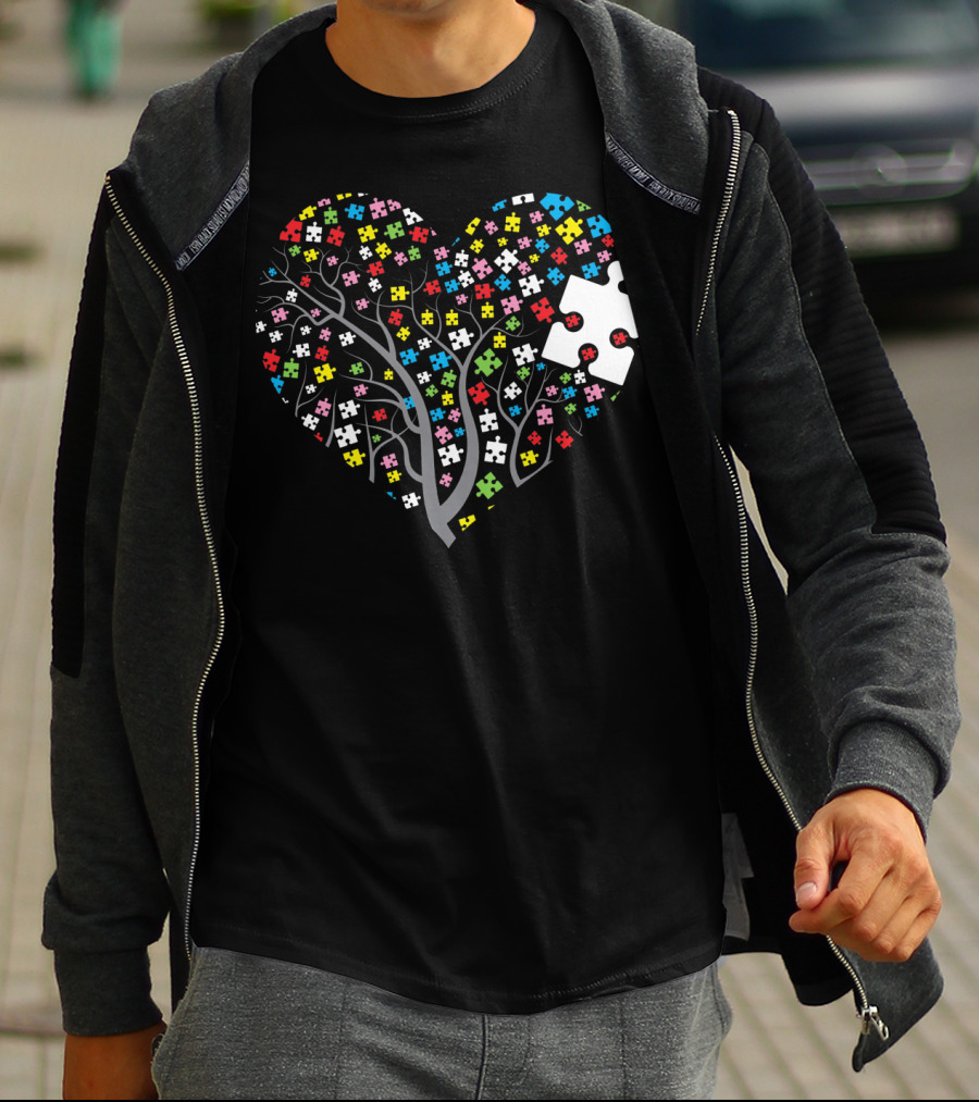 Autism Puzzle Heart Tree With Colorful Pieces T-Shirt