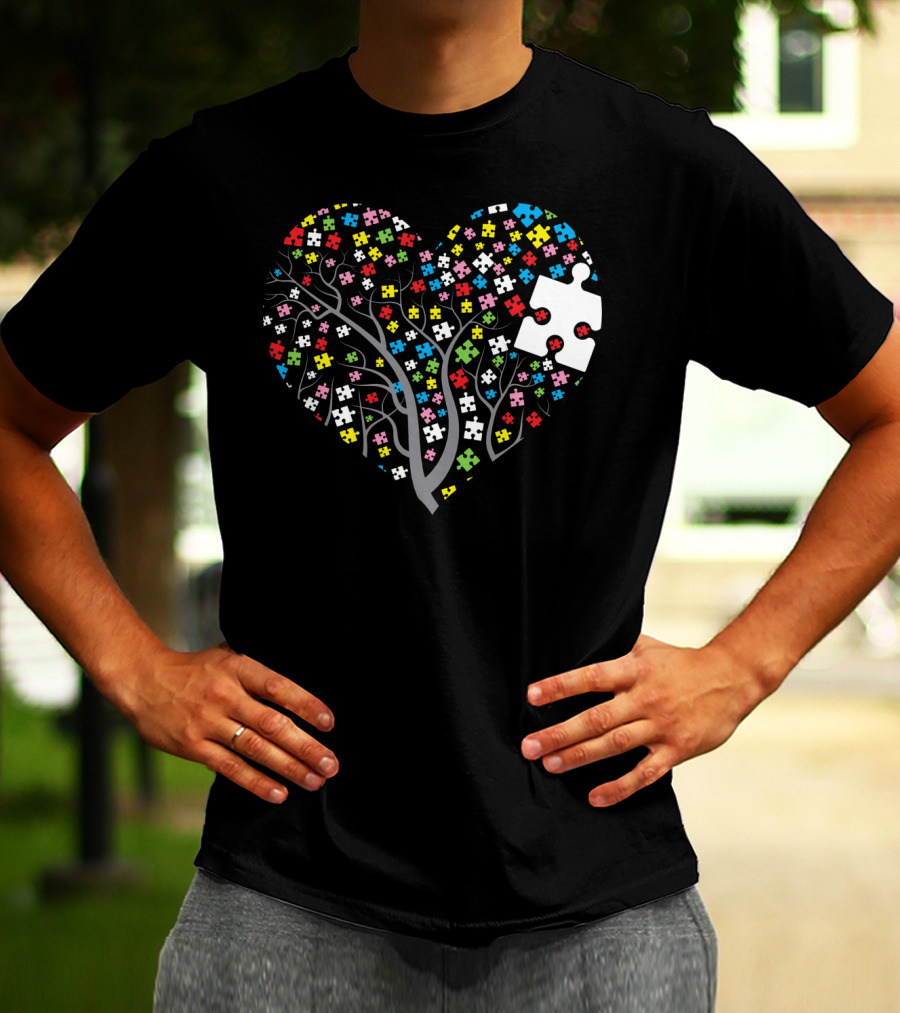 Autism Puzzle Heart Tree With Colorful Pieces T-Shirt