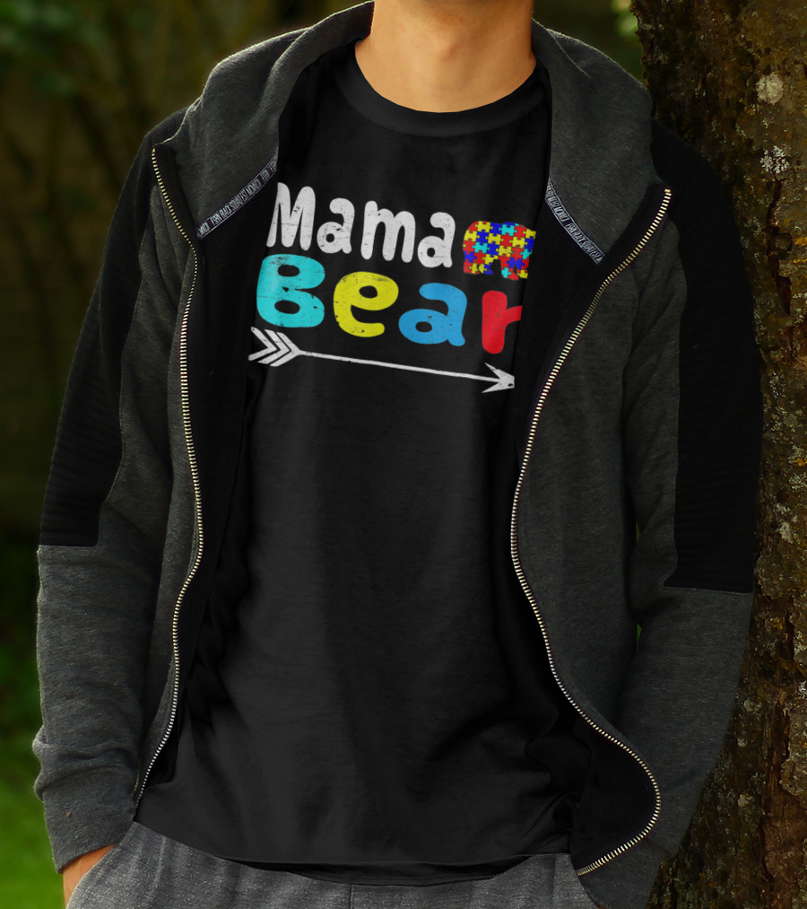 Mama Bear Autism Puzzle Piece Pattern With Arrow T-Shirt