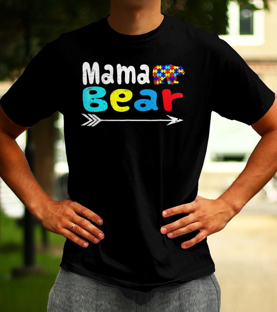 Mama Bear Autism Puzzle Piece Pattern With Arrow T-Shirt