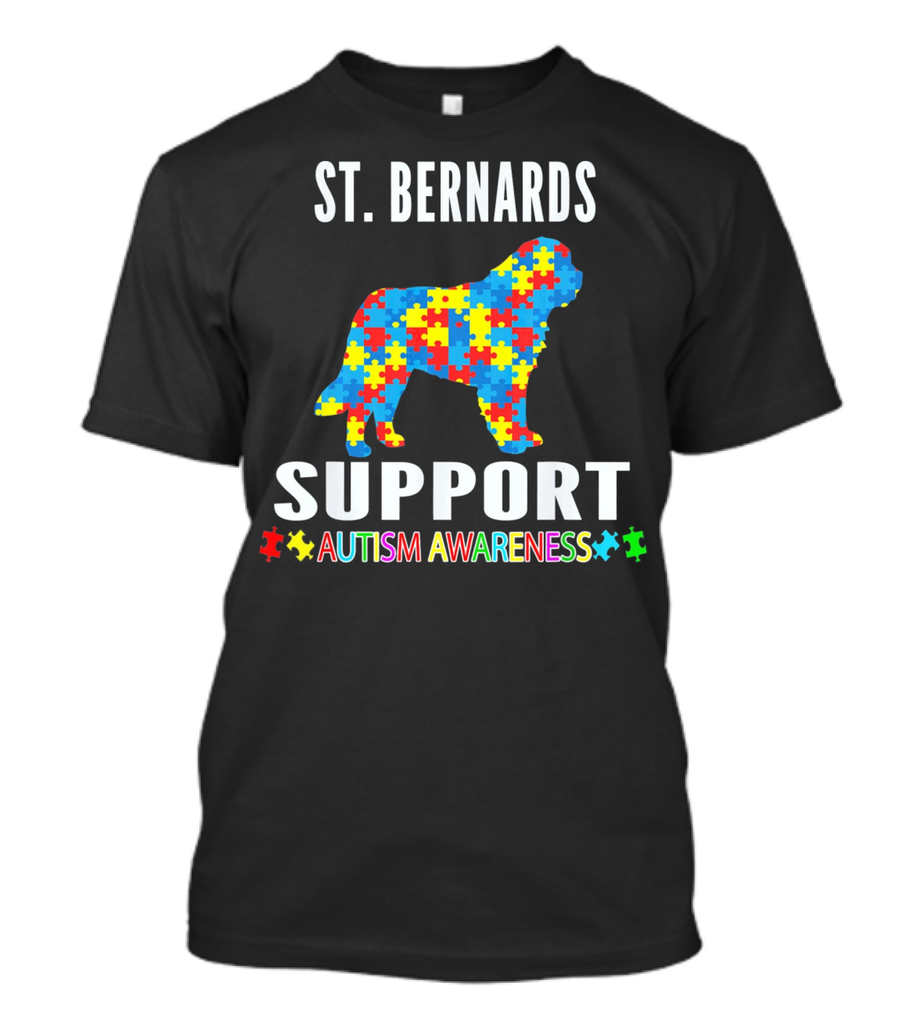 St. Bernards Support Autism Awareness Puzzle Piece Dog T-Shirt