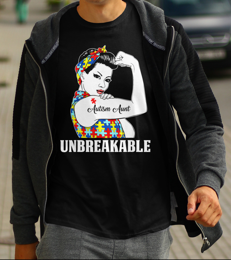 Unbreakable Autism Aunt Awareness Aun T-Shirt
