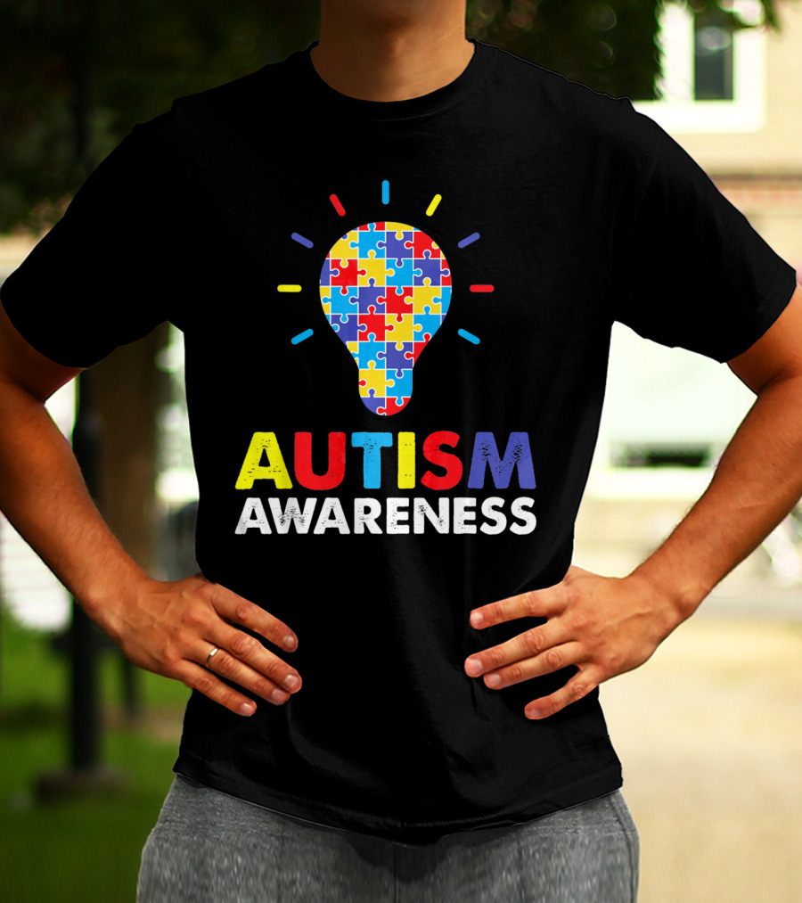 Autism Awareness Puzzle Light Bulb T-Shirt