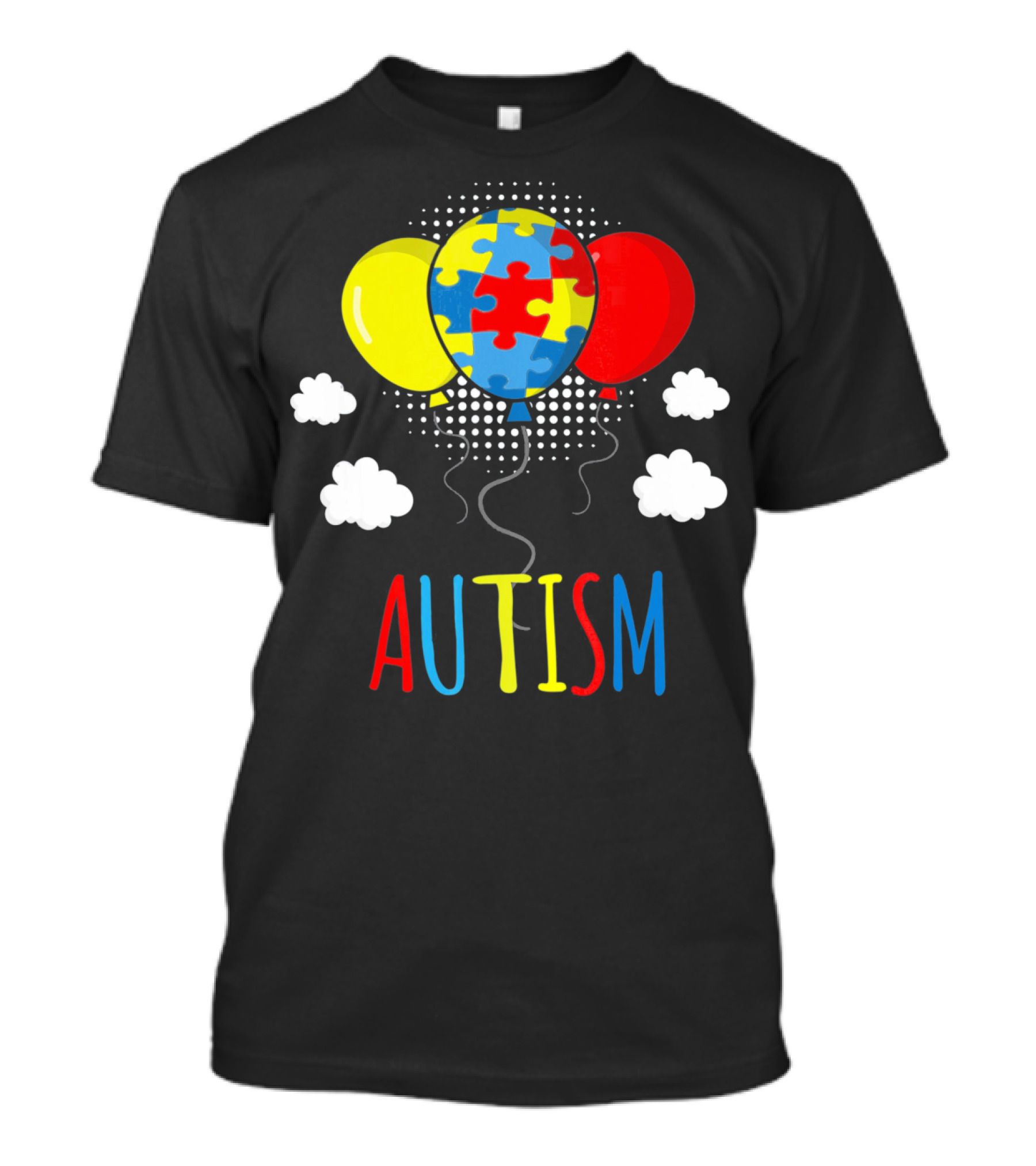Autism Awareness Puzzle Piece Balloons With Colorful Clouds T-Shirt