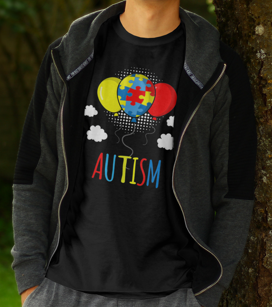 Autism Awareness Puzzle Piece Balloons With Colorful Clouds T-Shirt