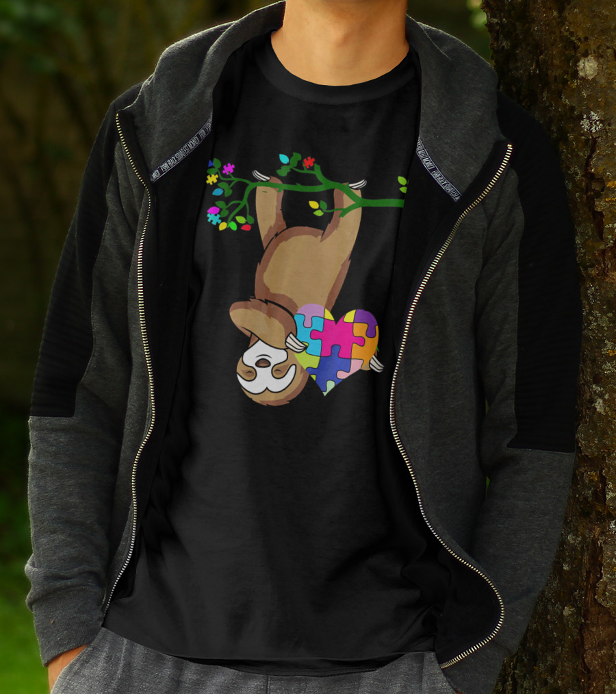Sloth Love Autism Awareness Heart Puzzle T-Shirt