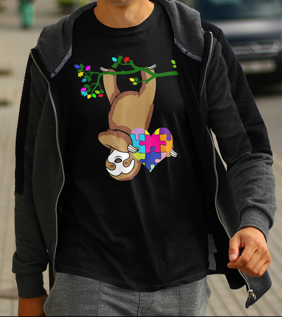 Sloth Love Autism Awareness Heart Puzzle T-Shirt
