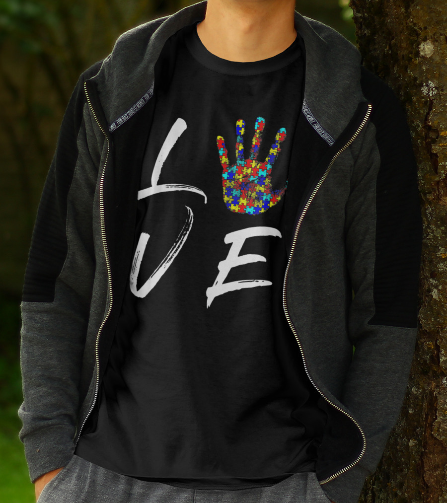 Love Autism Awareness Puzzle Hand T-Shirt