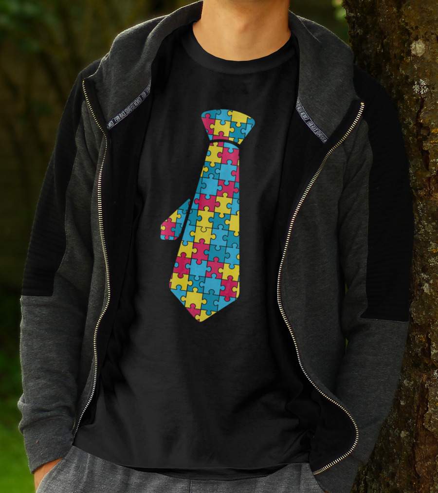 Autism Awareness Puzzle Pattern Tie T-Shirt