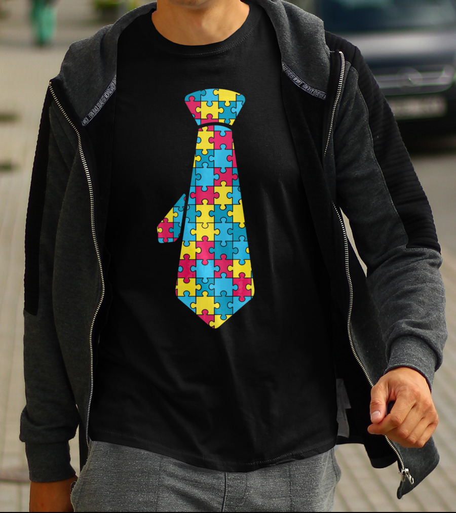 Autism Awareness Puzzle Pattern Tie T-Shirt