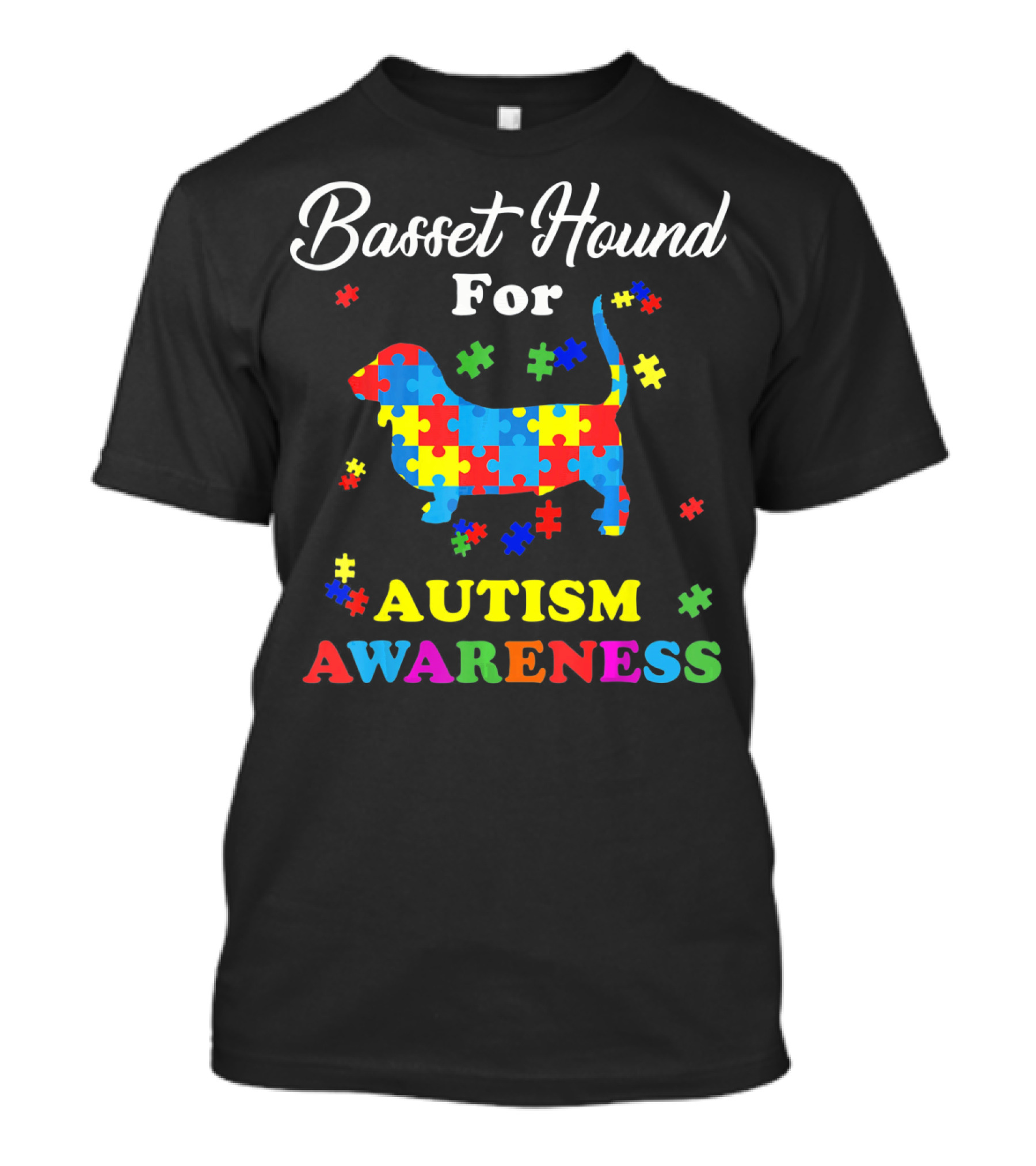 Basset Hound For Autism Awareness Puzzle Pieces T-Shirt