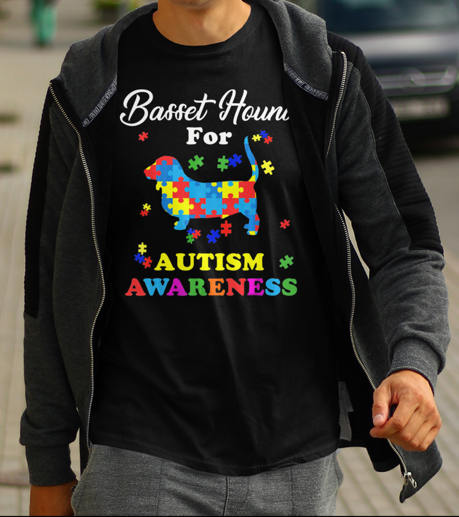Basset Hound For Autism Awareness Puzzle Pieces T-Shirt