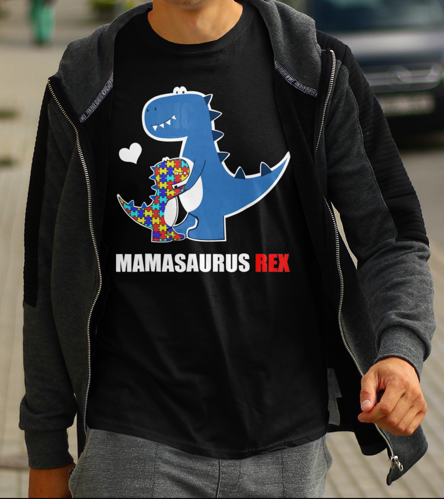 Mamasaurus Rex Autism Awareness Puzzle Heart T-Shirt