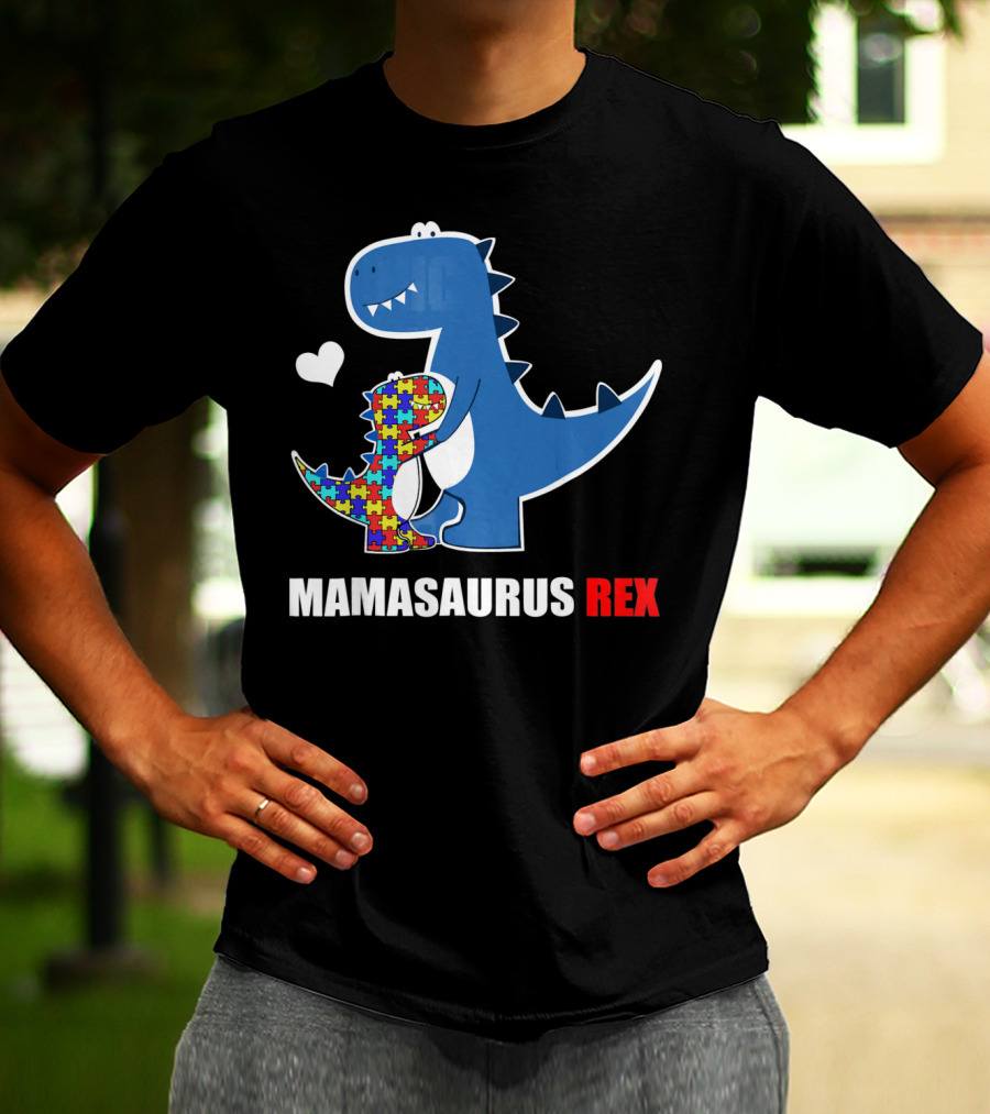 Mamasaurus Rex Autism Awareness Puzzle Heart T-Shirt