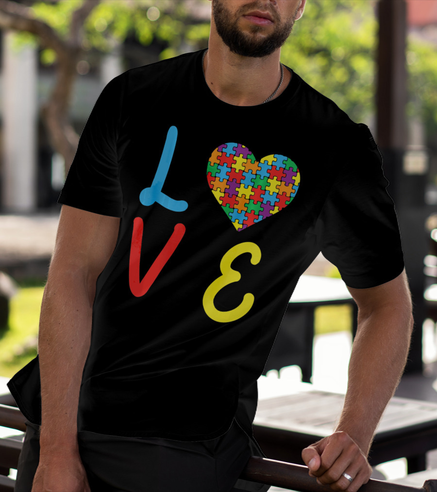 Love Autism Awareness Day Autism Puzzle Heart T-Shirt