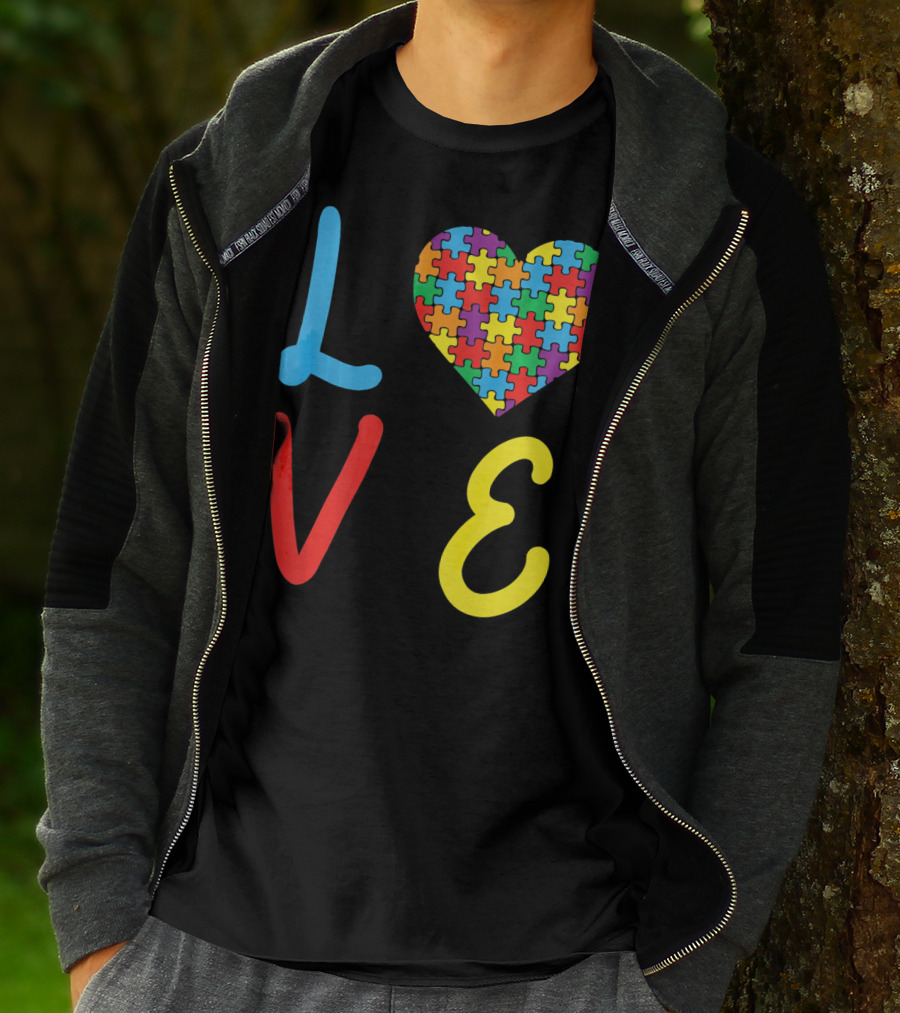 Love Autism Awareness Day Autism Puzzle Heart T-Shirt