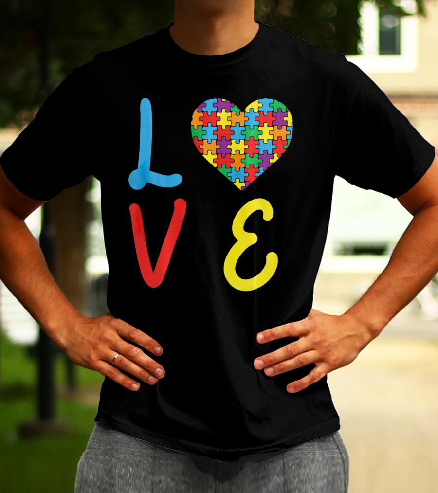 Love Autism Awareness Day Autism Puzzle Heart T-Shirt