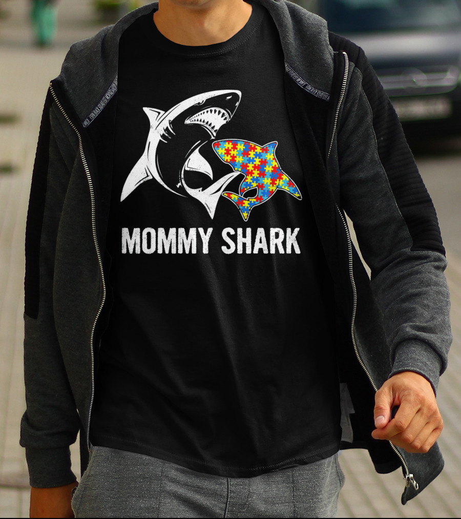 Mommy Shark Autism Awareness Puzzle Shark T-Shirt