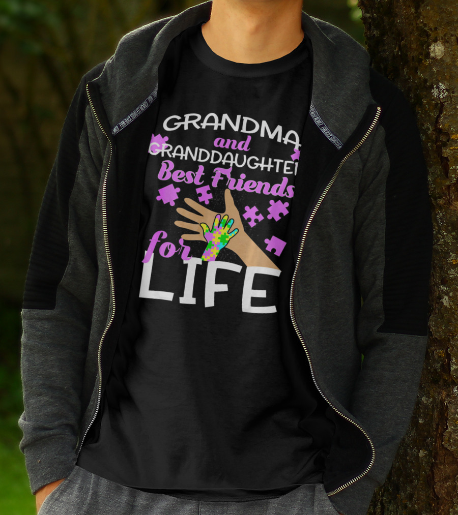 Grandma And Granddaughter Best Friends For Life Autism Awareness Puzzle Piece T-Shirt