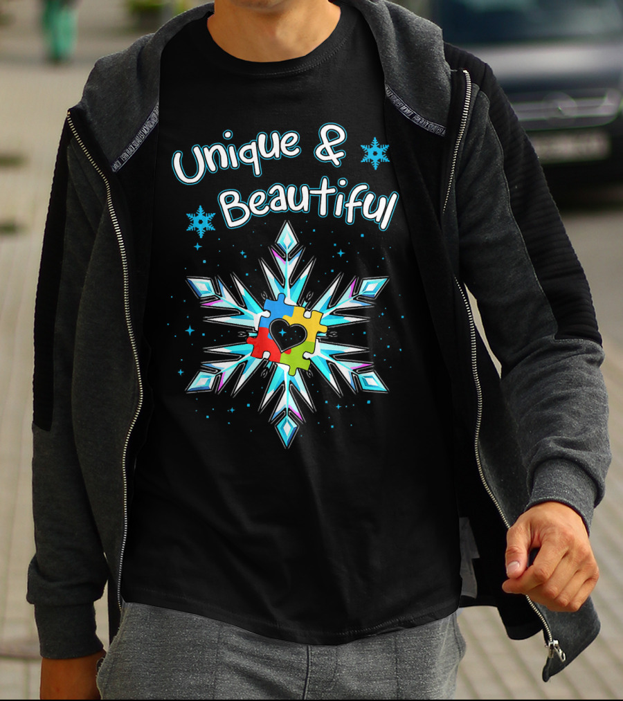 Unique And Beautiful Autism Awareness Snowflake Puzzle Heart T-Shirt