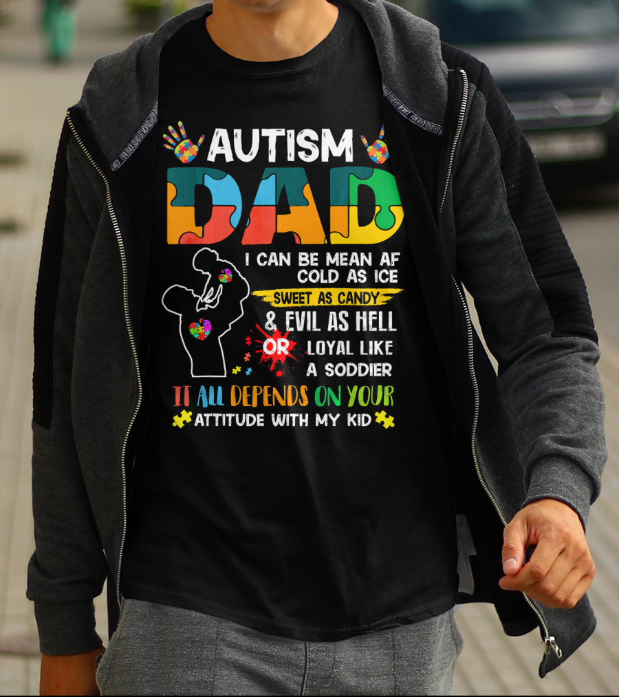 Autism Dad Ribbon Mean Cold Sweet Candy Evil Loyal Soldier Attitude Kid T-Shirt