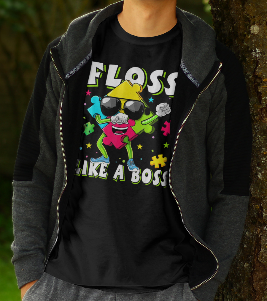 Floss Like A Boss Autism Awareness Puzzle Dance T-Shirt