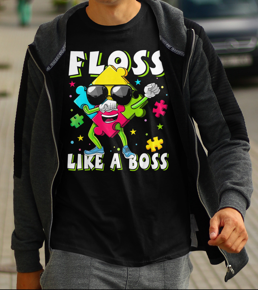 Floss Like A Boss Autism Awareness Puzzle Dance T-Shirt
