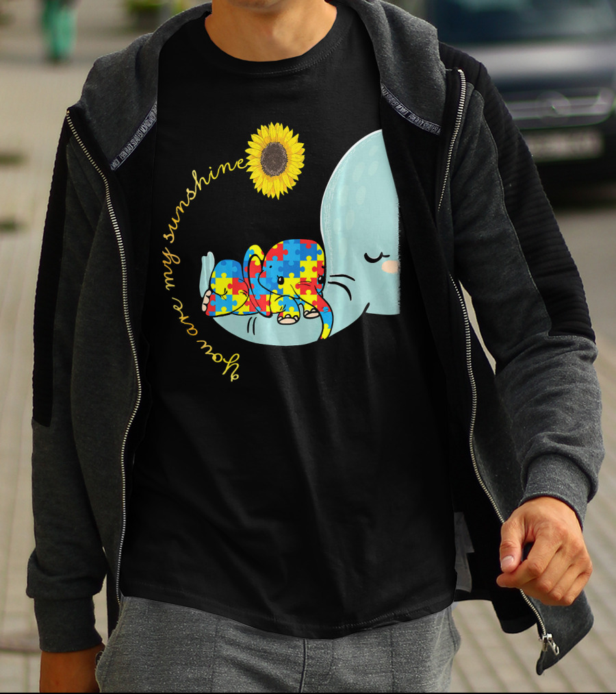 You Are My Sunshine Autism Awareness Elephant Puzzle Sunflower T-Shirt