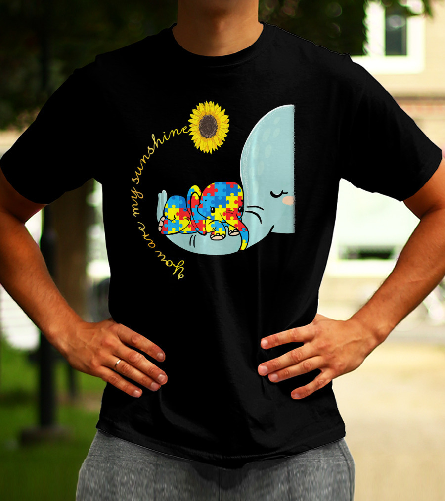 You Are My Sunshine Autism Awareness Elephant Puzzle Sunflower T-Shirt