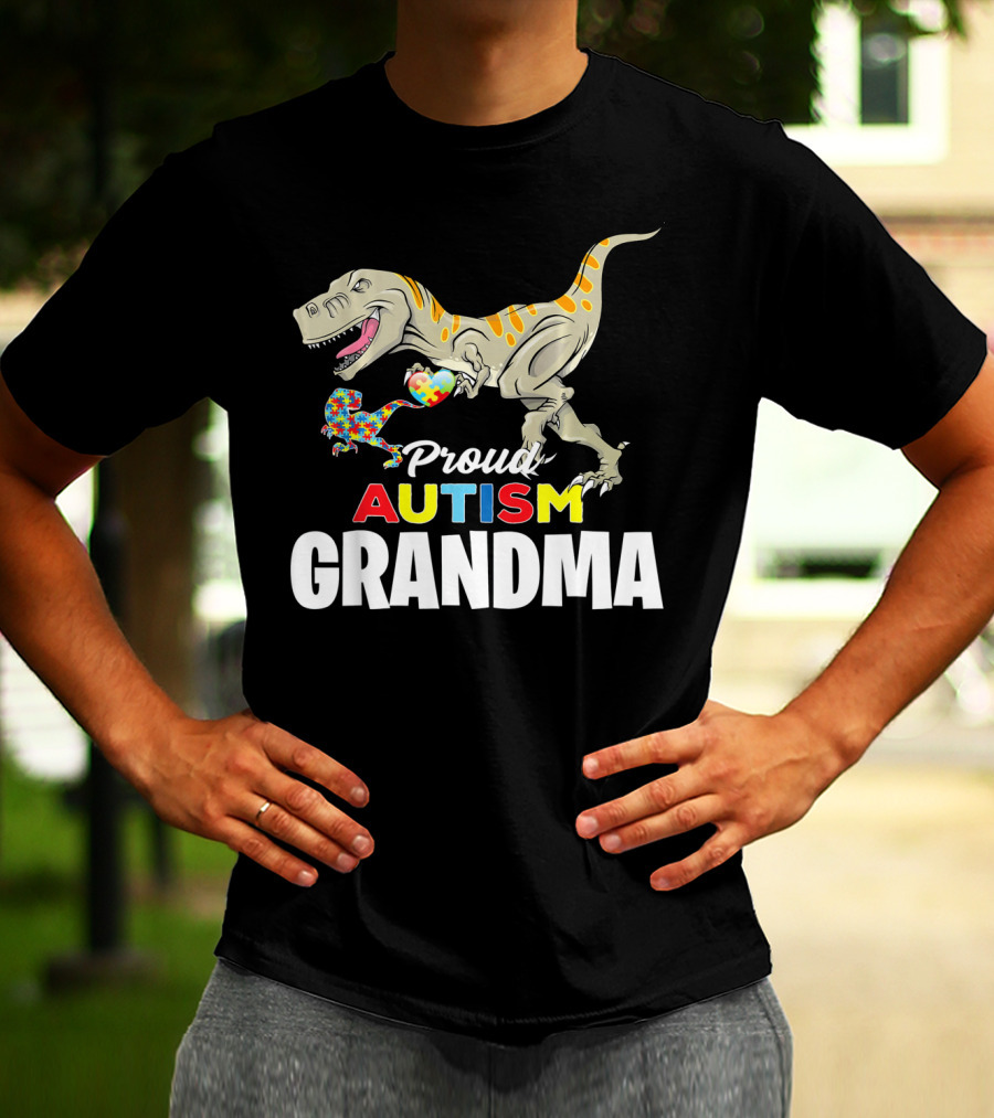 Proud Autism Grandma Dinosaur Puzzle Pattern Rex T-Shirt