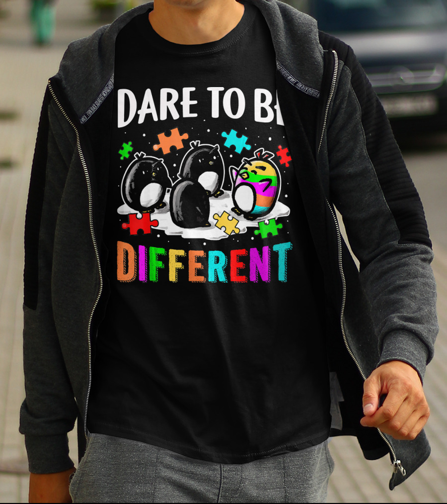 Dare To Be Different Penguin Puzzle Autism Awareness T-Shirt