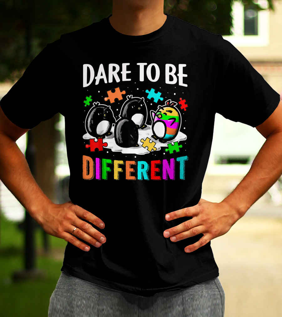 Dare To Be Different Penguin Puzzle Autism Awareness T-Shirt