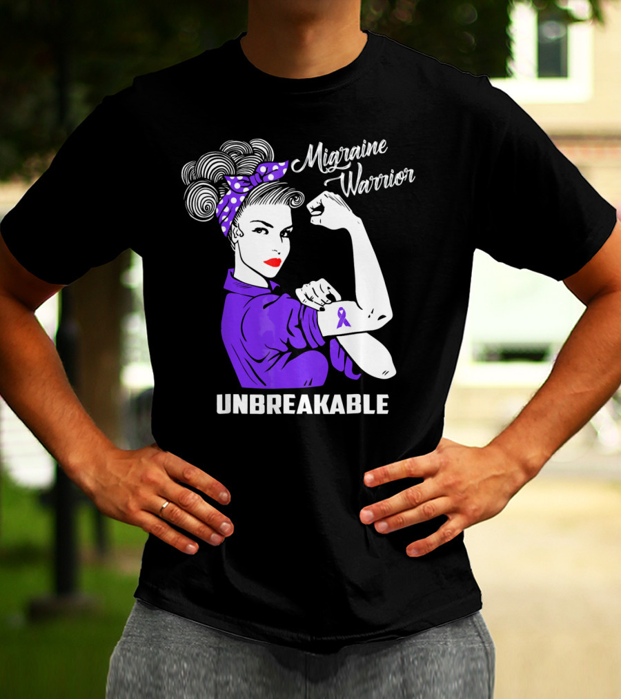 Migraine Warrior Unbreakable Awareness Strength Retro Rosie The Riveter T-Shirt