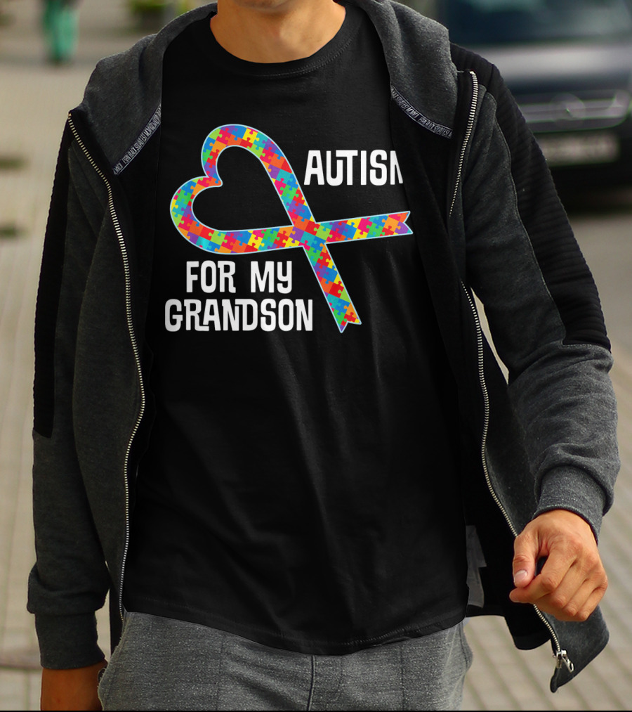 Autism Awareness Heart Puzzle Ribbon For My Grandson T-Shirt