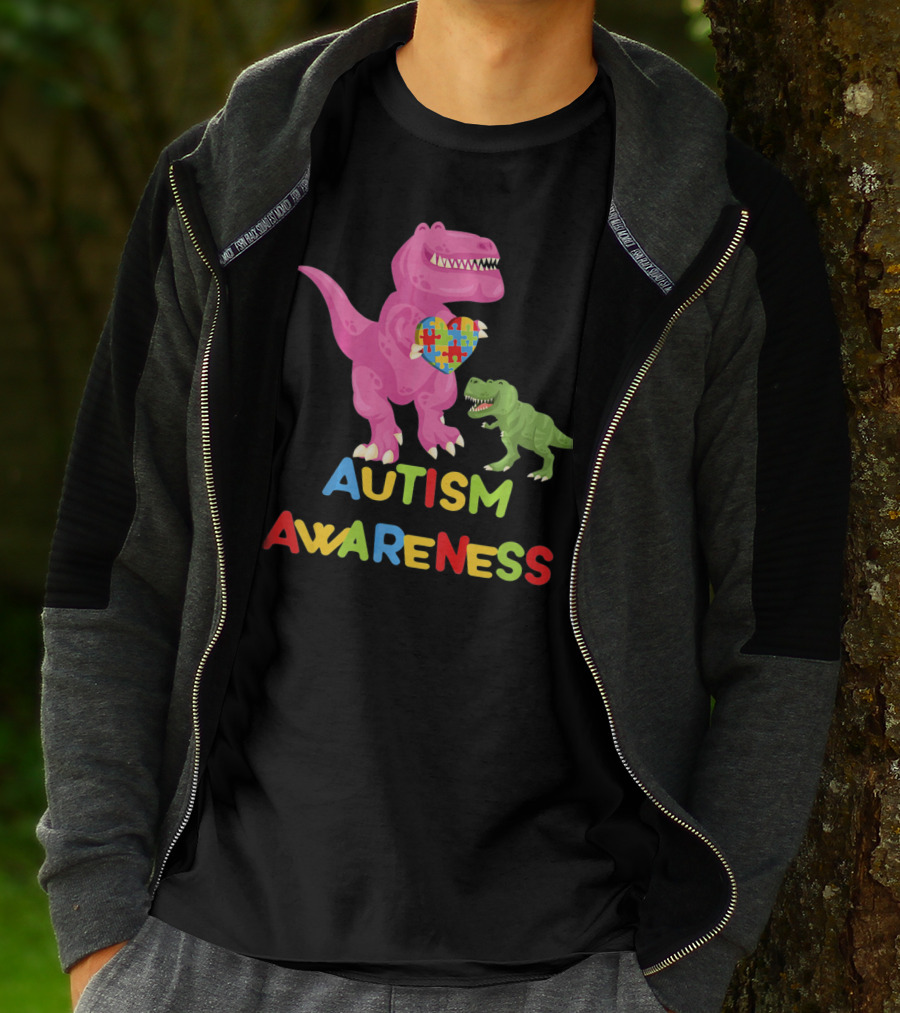 Autism Awareness Two Dinosaur Heart Puzzle T-Shirt