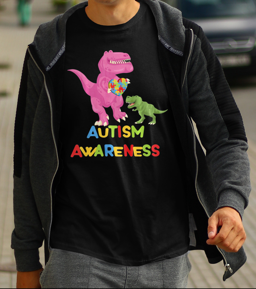 Autism Awareness Two Dinosaur Heart Puzzle T-Shirt