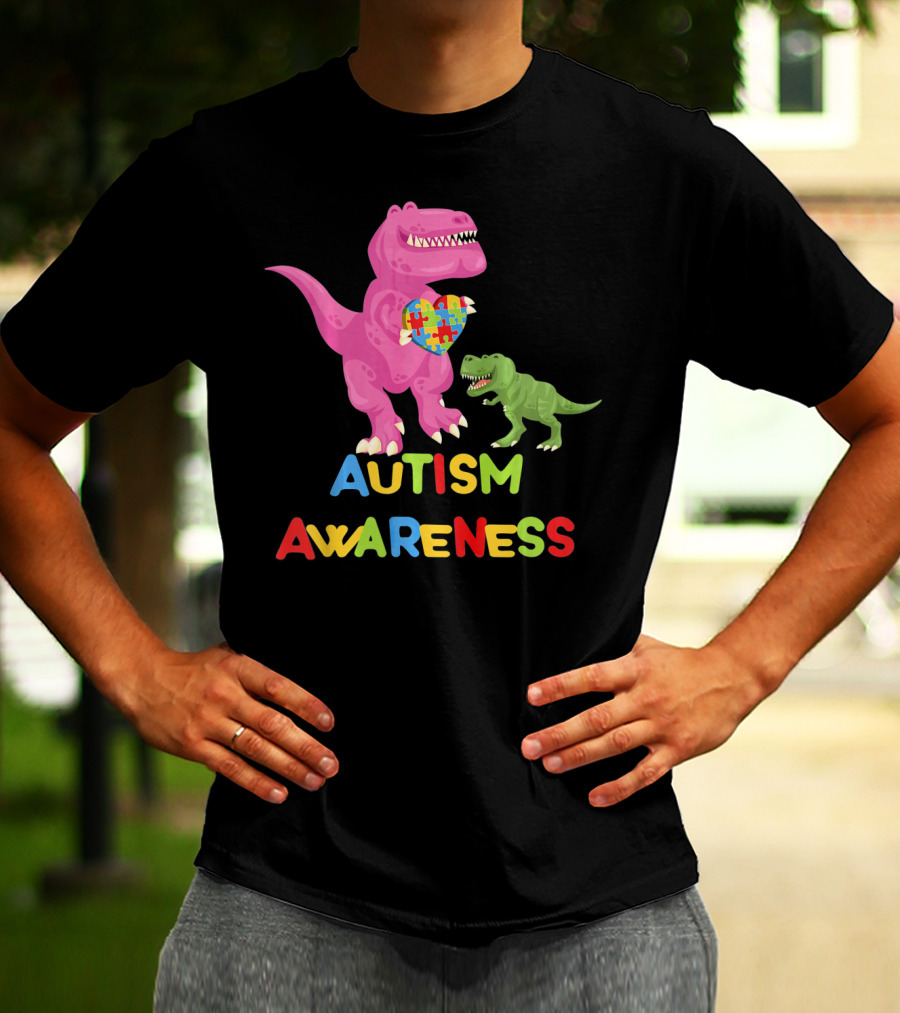 Autism Awareness Two Dinosaur Heart Puzzle T-Shirt