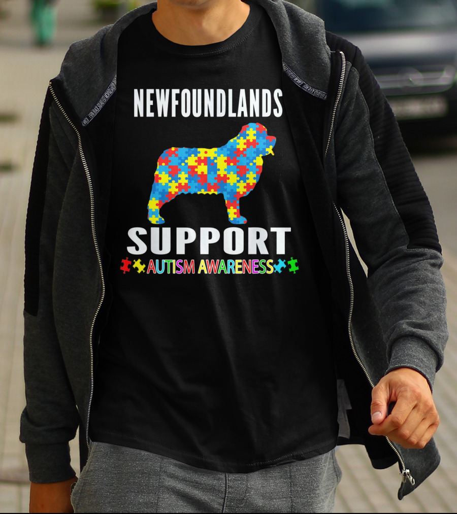 Newfoundlands Support Autism Awareness Puzzle Dog T-Shirt
