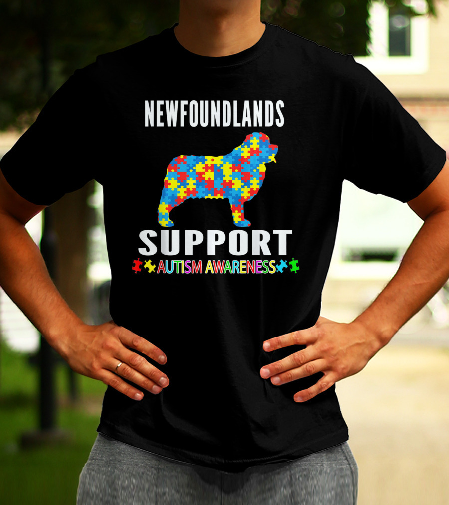 Newfoundlands Support Autism Awareness Puzzle Dog T-Shirt