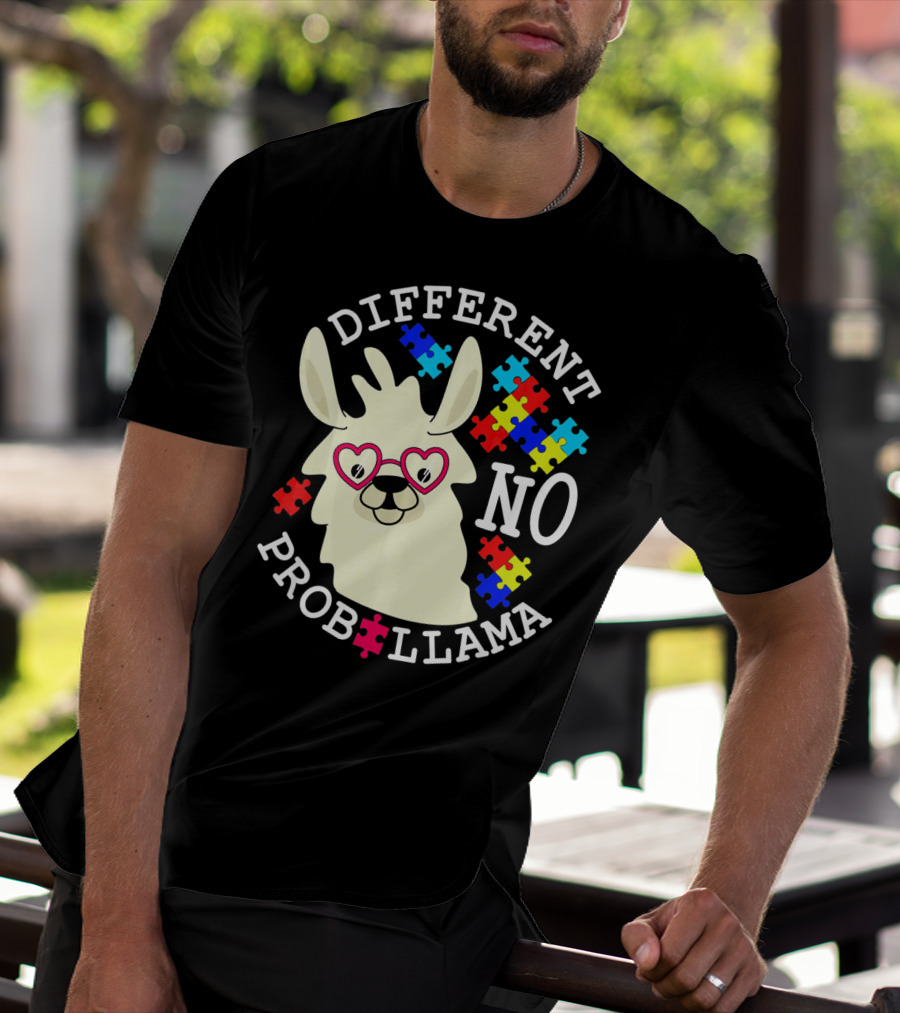 Different No Probllama Autism Awareness T-Shirt